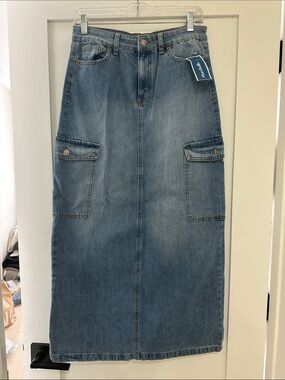 Rewash Blue Denim Cargo Midi Skirt